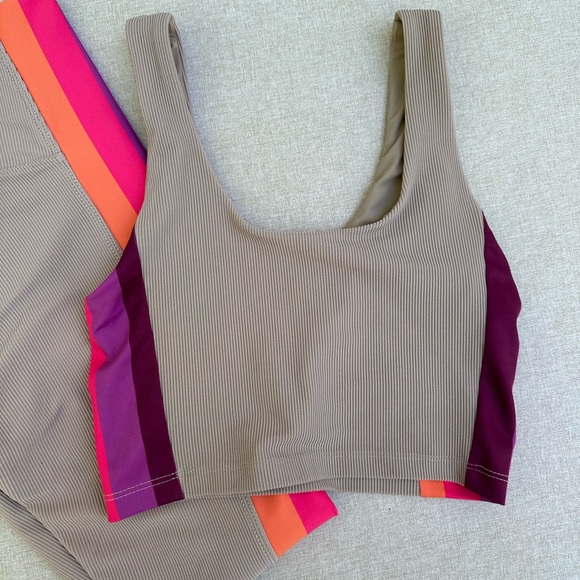 Beach Riot Tan and Colorful Striped Sports Bra and Leggings - Picture 3 of 3